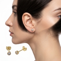 Boucles d'oreilles tendance en argent sterling S925, géométriques, délicates et chics, plaquées or, pour femmes, avec zircon solitaire rond