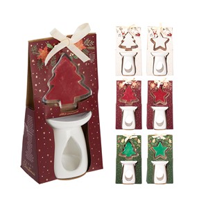 BOÎTE CADEAU BRÛLEUR D'ENCENS EN CÉRAMIQUE H 9CM AVEC CIRE ASSORTIE - Product Image 1