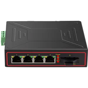 Industrialgrade 1xSC+4xRJ45 metal 100M Switch VLAN switch support 5~58V input