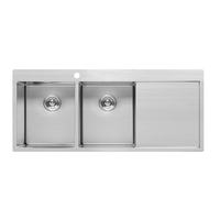 Évier de cuisine double 120*50CM en acier inoxydable 304 fait main avec panier de vidange, installation sur plan de travail