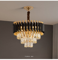 Lámpara Colgante Moderna Nórdica de Lujo con Cristal K9 en Negro y Dorado, Candelabro Redondo para Interiores con Luces Led