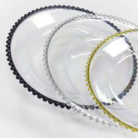 Assiettes de présentation en plastique transparent avec perles dorées en gros, provenant de Chine, pour banquets de mariage et réceptions en restaurant, commande minimum 100 pièces