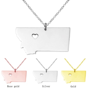 Collana con ciondolo A forma di stato del <span class=keywords><strong>Montana</strong></span> Color oro rosa collana con mappa A forma di stato del <span class=keywords><strong>Montana</strong></span> con un cuore - Product Image 1