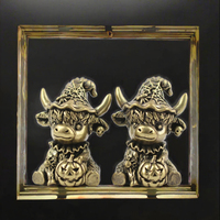 1 pièce Figurine 3D en laiton Vache des Highlands à tête de citrouille, style rétro créatif en métal, petite décoration de bureau, pour le Nouvel An chinois et la remise des diplômes