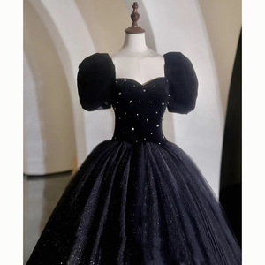Black Ball Gown Sweetheart Neckline Empire Waist Glitter Taffeta Evening Dress Floor Length Formal Party Wear - Product Image 4