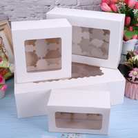 Boîte à Muffin en papier avec fenêtre, blanche, transparente, personnalisée, 1, 2, 4, 6 trous, emballage pour gâteaux