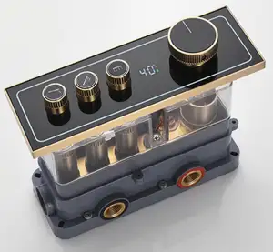 3 Way Brushed Gold Solid Brass Push Button Concealed LED Digital Display Diverter Valve Shower Mixer Diverter Valve