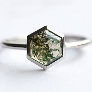 Bague vintage en argent plaqué or rose 18 carats S925, cristal d'agate verte mousse, bijoux de qualité supérieure, fabrication d'usine - Product Image 4