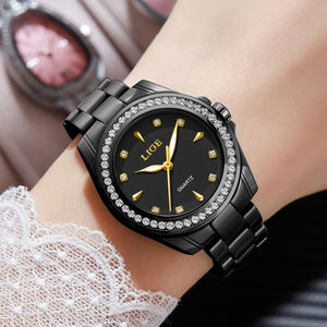 LIGE LG89276 Reloj de cerámica negra para mujer Reloj de pulsera Diamante Cristal Analógico Impermeable Vestido elegante Reloj de cuarzo luminoso - Product Image 3