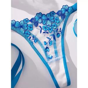 Set Lingerie transparan <span class=keywords><strong>2</strong></span> potong seksi Thong jaring sejuk nyaman wanita Bra bordir Motif bunga Set celana dalam tipis - Product Image 4