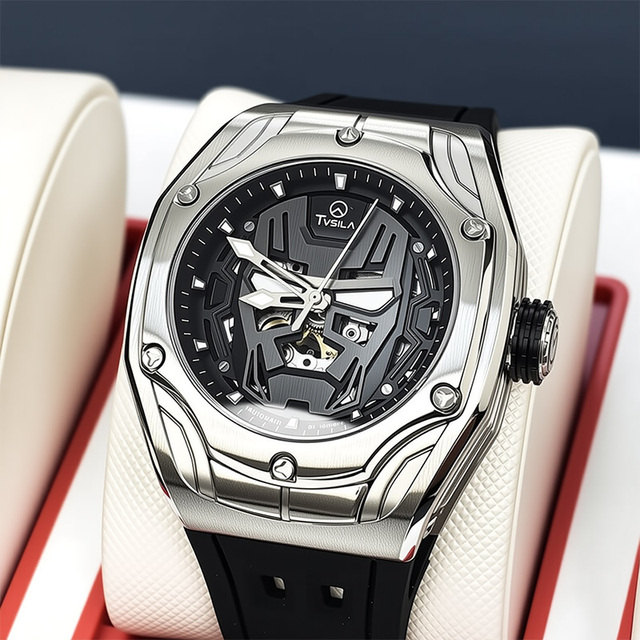 OEM Factory 41MM Stainless Steel Men's Skeleton Mechanical Watches Sapphire Crystal Japan Automatic Movement Tonneau Case Watch