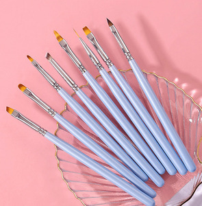 Ensemble de pinceaux à ongles à manche en bois bleu, poils en nylon, pour French, gel, ombré, dégradé, liner, pinceau éventail, pinceau 3D pour peinture acrylique - Product Image 6
