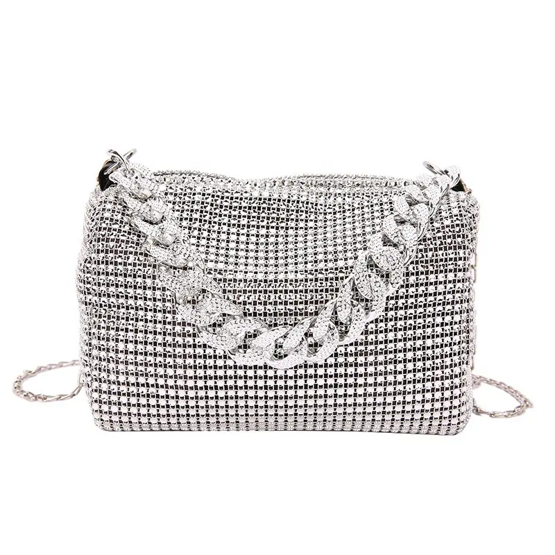 Online Products 2022 Chain Sequins Diamond Crystal Rhinestone Customized Evening Bags Women's Shoulder Bags Purses and Handbags