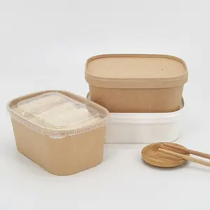 Lancheira retangular de papel Kraft de fábrica, selada a quente com tampa, embalagem para bolo e comida, embalagem para bolo artesanal, aceita