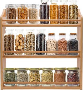 Best 3 Tier Bamboo <b>Wall</b> <b>Mounted</b> Spice Rack <b>Shelf</b> Organizer Kitchen Seasoning Rack Etagere a Epices Porte Epice Spice Racks - Product Image 1