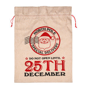 Sac cadeau en coton naturel avec lettre accessoire pour cadeaux, sac de noël en toile avec cordon de serrage, magnifique vin, Santa, nouveauté - Product Image 3