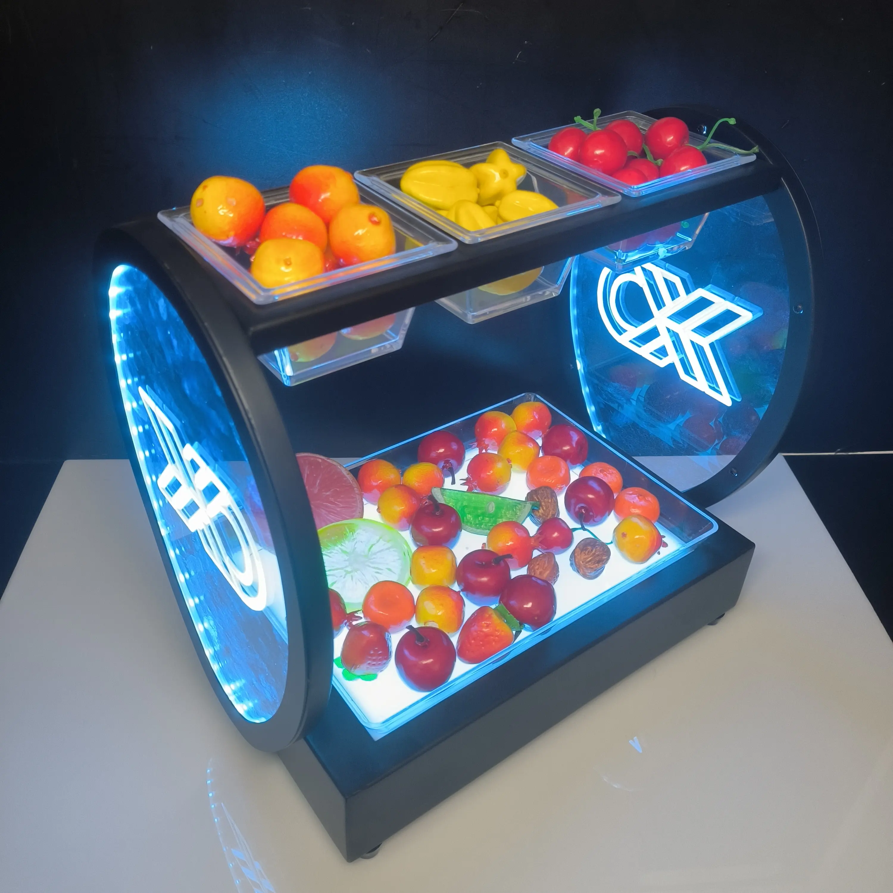 Custom Rechargeable Metal LED Luminous fruit tray Holder Serving Tray For Bar KTV Creative Display