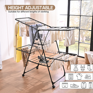 Séchoir <span class=keywords><strong>à</strong></span> <span class=keywords><strong>linge</strong></span> pliable en <span class=keywords><strong>m</strong></span>étal de 26 <span class=keywords><strong>m</strong></span> avec roulettes, gain de place, pour intérieur et extérieur, usage domestique - Product Image 4