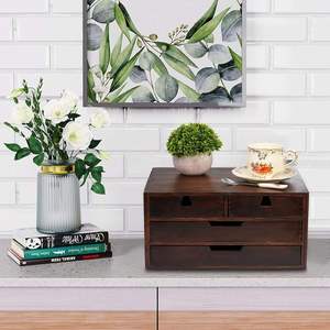 Boîte de <span class=keywords><strong>rangement</strong></span> de bureau en bois, boîte à maquillage de style tiroir pour bureau, armoire de <span class=keywords><strong>rangement</strong></span> de bureau marron foncé avec 4 tiroirs - Product Image 1
