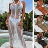 Warme Vloer Lengte Kwastjes Gehaakte Strandkleding Doorzien Visnet Vrouwen Sexy Vakantie Outfit Franjes Bikini Cover Up Strandjurk
