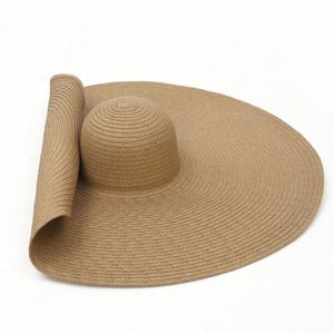Chapeau de soleil à large bord, pliable, en paille, pour femmes, pour la plage, été - Product Image 1