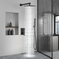 Kit de robinetterie de douche moderne noir mat à 2 poignées avec pommeau de douche carré à montage mural, installation 3 trous