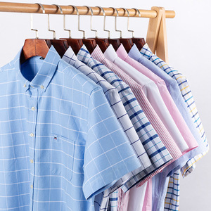 <span class=keywords><strong>Camisa</strong></span> de verano informal de negocios para <span class=keywords><strong>hombre</strong></span>, 100% algodón, tela Oxford, camisas a <span class=keywords><strong>cuadros</strong></span> de manga corta para <span class=keywords><strong>hombre</strong></span> de alta calidad - Product Image 1
