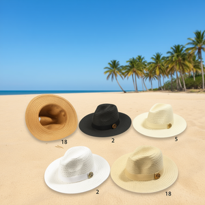 Cappello in finta rafia con decorazioni in tessuto e fibbia in metallo, cappelli di paglia - Product Image 2