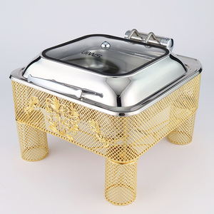 Nouveau Réchaud de Buffet Moderne en Acier Inoxydable Doré UIWS 6L, Chauffage à l'Alcool, Couvercle Hydraulique à Bordure Dentelée pour Hôtels et Banquets - Product Image 3