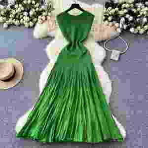 Vestido Midi Elegante y Transpirable de Verano para Mujer, Corte Entallado, Sin Mangas, Cintura Imperio, con Encaje y Diseño de Parches - Product Image 4