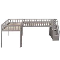 Lit mezzanine double, lit mezzanine en bois en forme de L avec escalier de rangement et échelle pour enfants, garçons et filles