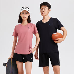 Hauts actifs à la mode pour hommes et femmes, couleur unie, manches courtes à séchage rapide, coupe ample pour la course, l'entraînement et le fitness. - Product Image 3