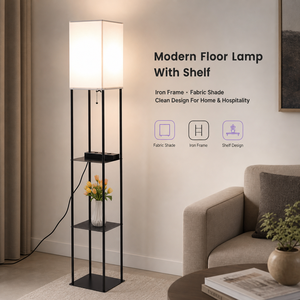 Lampe sur pied moderne avec port de charge USB, structure en fer, abat-jour en tissu, E27, blanc chaud, pour chambre, salon, maison, hôtel - Product Image 2