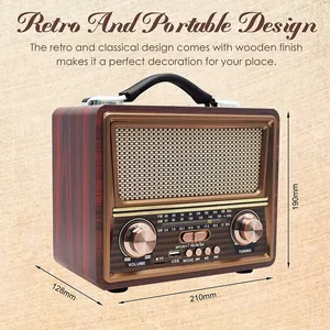 Radio rétro vintage R-2055 AM/FM/SW multi-bandes, lecteur MP3 1800mAh, fente USB/TF, haut-parleur portable - Product Image 4