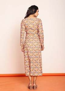 Robe longue imprimée à découpes à la taille avec ceinture, robe décontractée pour femme, en tissu léger, silhouette flatteuse, confortable - Product Image 4