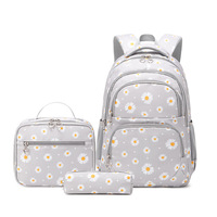 Sac à dos scolaire pour élèves du primaire, best-seller transfrontalier 2025, ensemble trois pièces à motif chrysanthème, grande capacité, polyester, dessin animé
