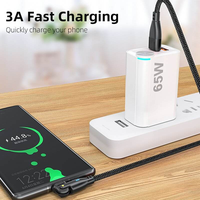 Cable USB C a USB C de Carga Rápida de 60 W 3 A 180 °   Cable giratorio de nailon trenzado tipo C para carga y transferencia de datos para Apple Samsung