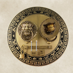 Pomo de puerta de latón estilo chino con cabeza de león para puerta de madera con pestillo y hebilla - Product Image 3