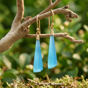 Fancy Shape Blue Chalcedony Punk Style Dangle Drop <b>Earrings</b> 18K Gold Plated Brass Women's Party Jewelry - Product Image 4
