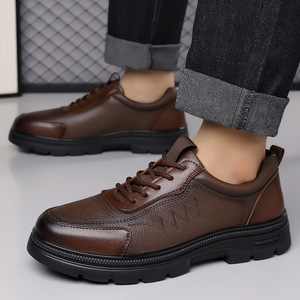 Chaussures décontractées en cuir pour hommes, bout rond, lacets, doublure en maille respirante, semelle extérieure en caoutchouc, semelle intermédiaire en EVA, toutes saisons, pour l'extérieur - Product Image 2