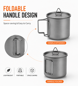 Ultralight Titanium Mug With Lid <b>Folding</b> Handle Camping Cup 380ml 420ml 500ml Pure Titanium <b>Coffee</b> Mug - Product Image 2