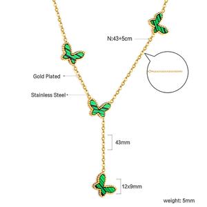 Collar de Acero Inoxidable con Baño de Oro de 18K, Cadena con Colgante de Mariposa Esmaltada en Verde, Diseño en Forma de Y, Collar Delicado para Mujer - Product Image 2