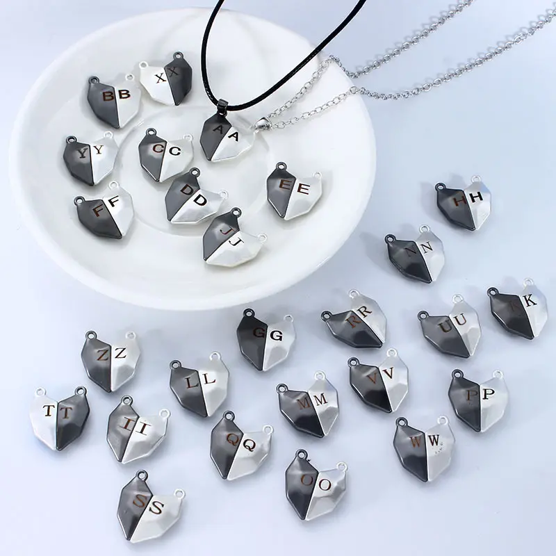 A-Z Letter Couple Necklace 1 Pair Magnetic Attraction Heart Stone Lovers Necklaces Set For Women Men Magnet Jewelry Gift