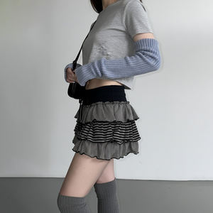 2026 <b>Summer</b> New BM Style Striped Dropped Waist Mini <b>Skirt</b> Sweet Puffy Cake Dance Ruffles A-Line Cute Casual Wear - Product Image 5