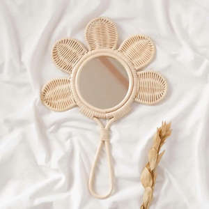 Miroir à main en rotin fait main de style nordique – Miroir mural vintage bohème ou miroir cosmétique portable en provenance du Vietnam - Product Image 6