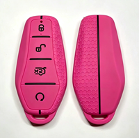 Étui de clé de voiture d'usine à quatre boutons en silicone pour BYD Yuan Plus Atto 3 Dolphin, avec poignée latérale en nid d'abeille orange, housse de clé intelligente