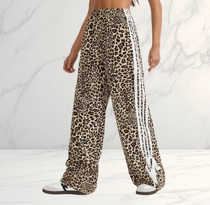 Nuovi <span class=keywords><strong>Pantaloni</strong></span> Casual da Donna <span class=keywords><strong>a</strong></span> <span class=keywords><strong>Righe</strong></span> Bicolore, Vita Alta, Gamba Larga, Sportivi, <span class=keywords><strong>Lunghi</strong></span> - Product Image 1