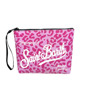 Pochette da <span class=keywords><strong>Donna</strong></span> di Famoso Marchio di Design in Tela da Immersione <span class=keywords><strong>Rosa</strong></span> Stampa Leopardata <span class=keywords><strong>Borsa</strong></span> a Mano e da Trucco - Product Image 1