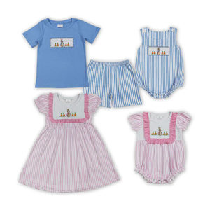 Conjunto de Ropa para Niños con Estampado de Conejito Bordado y Rayas, Ropa a Juego para Hermanos en Pascua - Product Image 1