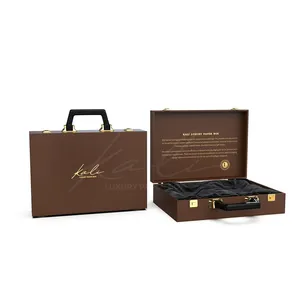 Vintage grande mala couro duro caixa coleção presente alça saco marrom mala luxo produto caixa de armazenamento